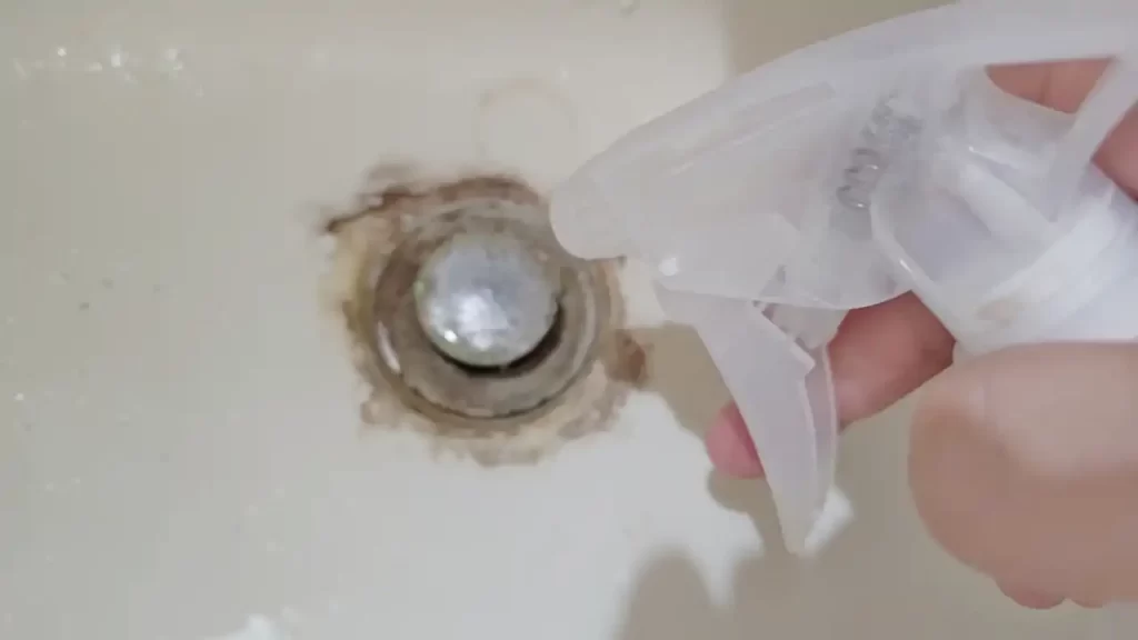 クエン酸スプレーを噴射しているところ